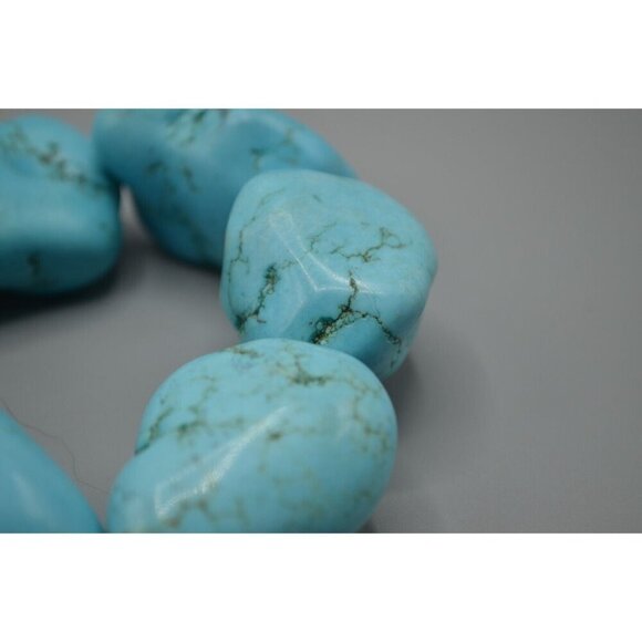 Chunky Turquoise Beaded Bracelet Pair String LARGE 1" Beads Vtg Stone Jewelry - Picture 6 of 7